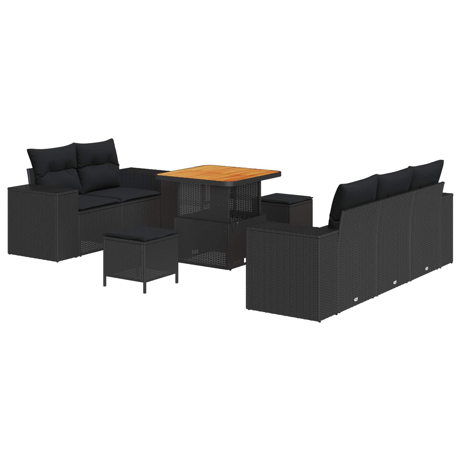 Gartensofa-set mit Kissen mit Kissen 8 pcs Schwarz Poly Rattan
