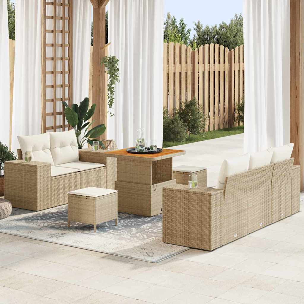 Gartensofa-set 8 Stk. 8-Sitzanzahl Beige und Creme Poly Rattan
