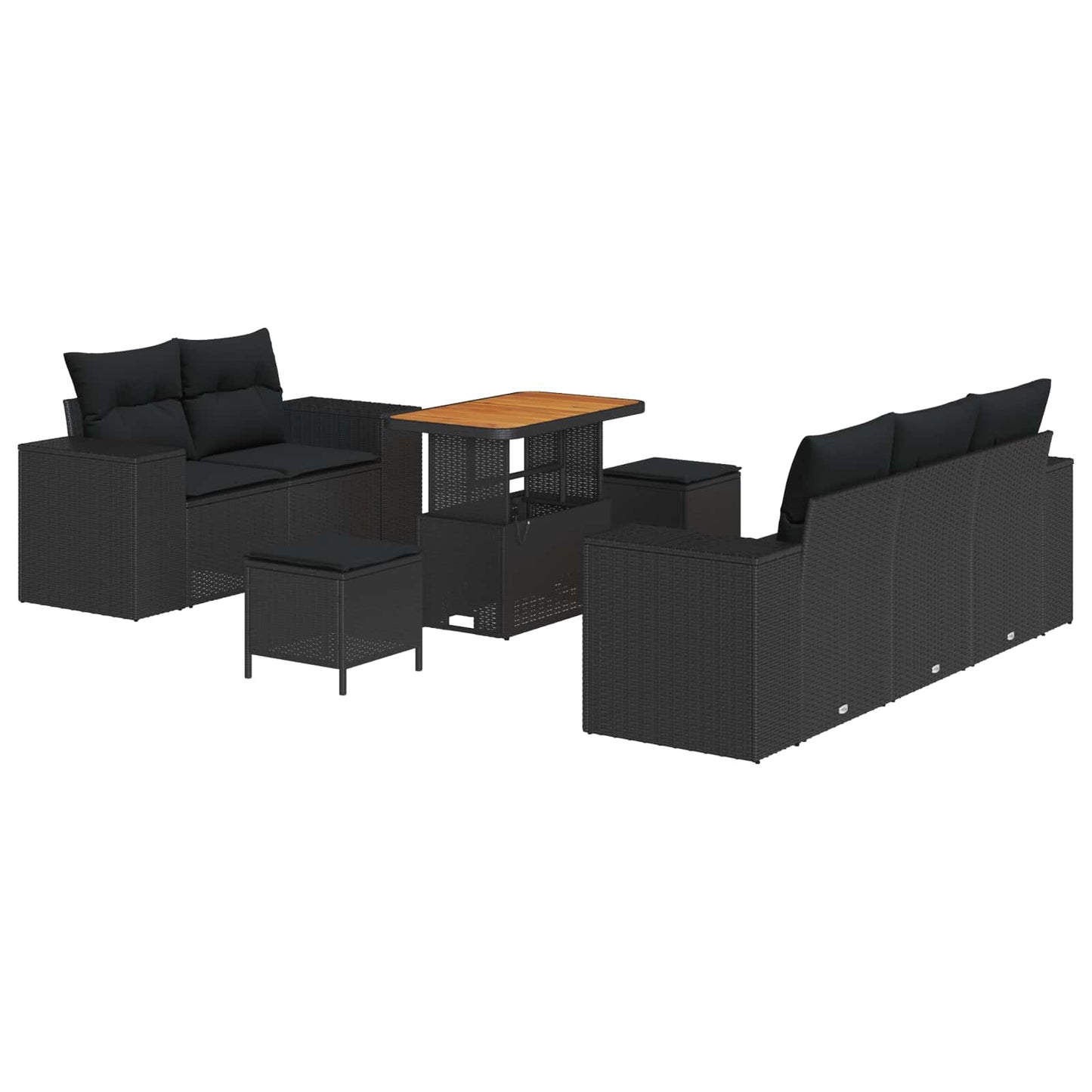 Gartensofa-set mit Kissen mit Kissen 8 pcs Schwarz Poly Rattan