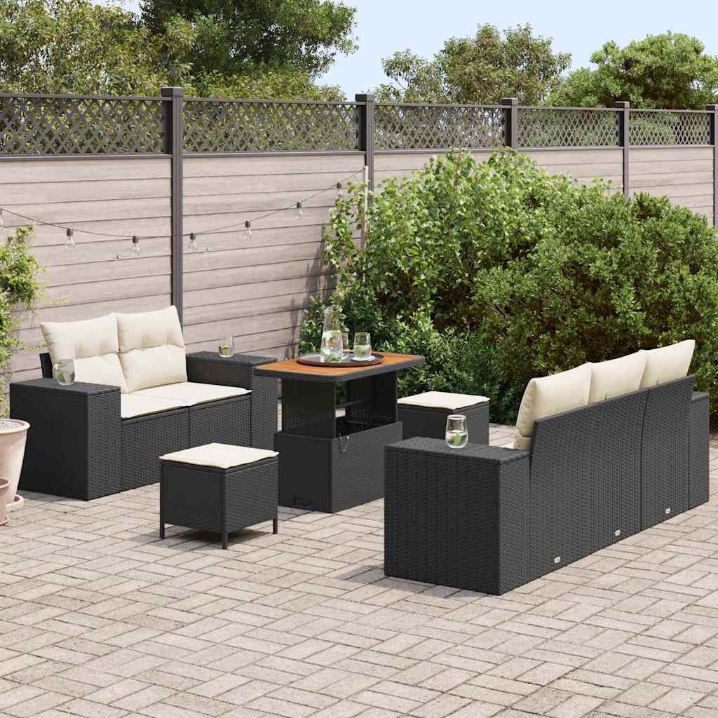 Gartensofa-set 8 stk. 8-Sitzanzahl Schwarz und Creme