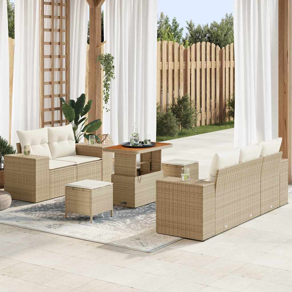 Gartensofa-set 8 Stk. 8-Sitzanzahl Beige und Creme Poly Rattan