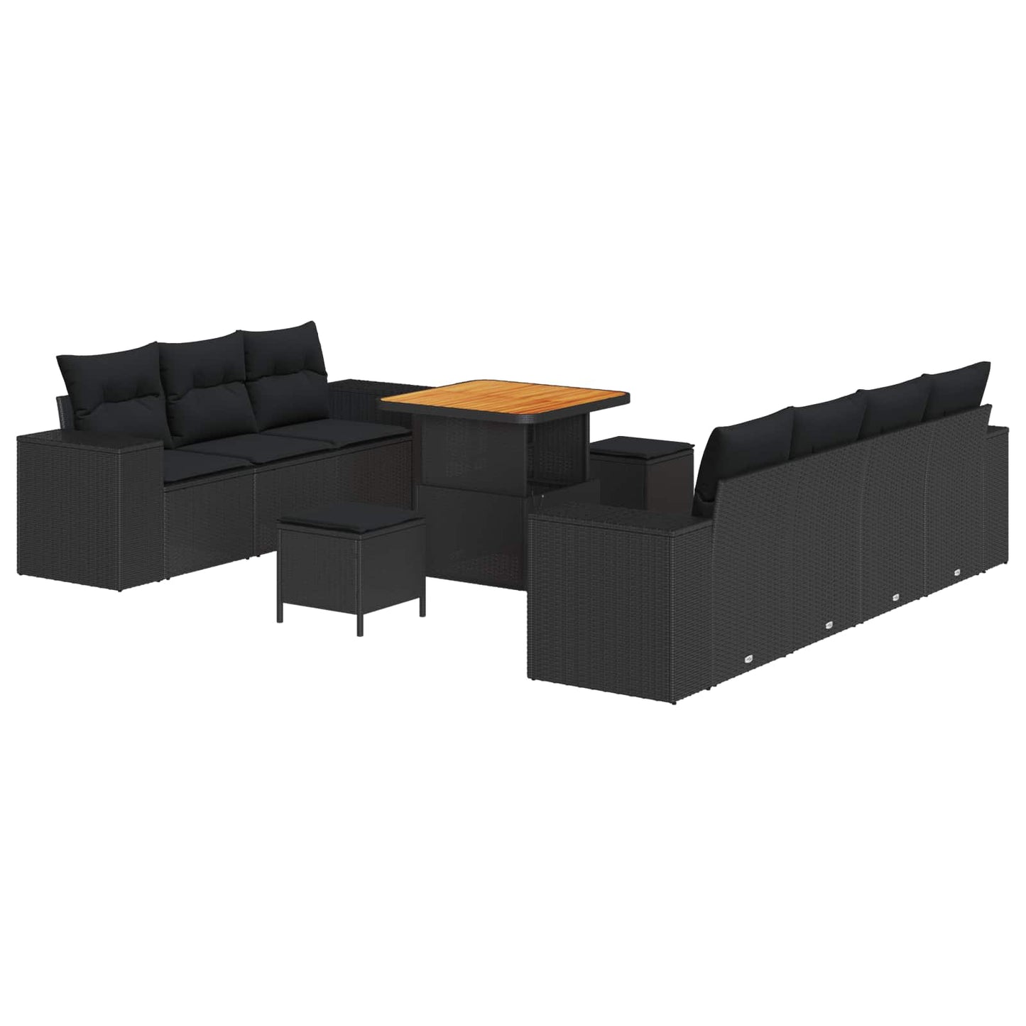 Gartensofa-set 10 stk. 9-Sitzanzahl Schwarz Poly Rattan