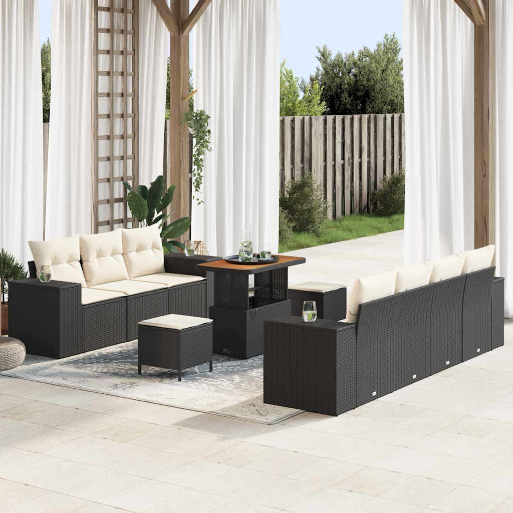 Gartensofa-set 10 stk. 9-Sitzanzahl Schwarz und Creme