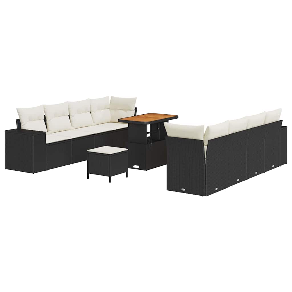 Gartensofa-set mit Kissen 11 pcs Schwarz und Creme Poly-Rattan
