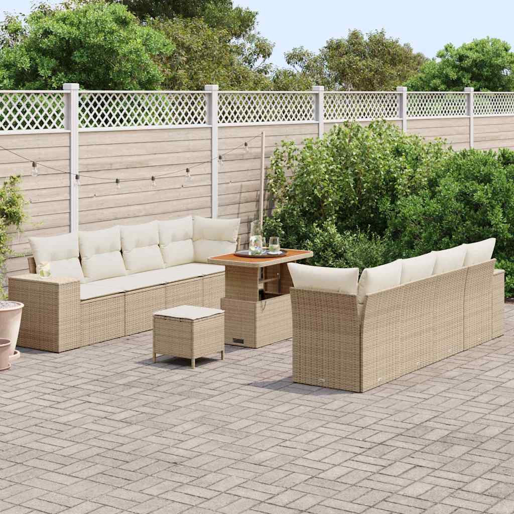 Gartensofa-set mit Kissen 11 pcs Beige und Creme Poly-Rattan