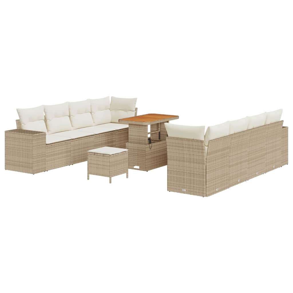 Gartensofa-set mit Kissen 11 pcs Beige und Creme Poly-Rattan