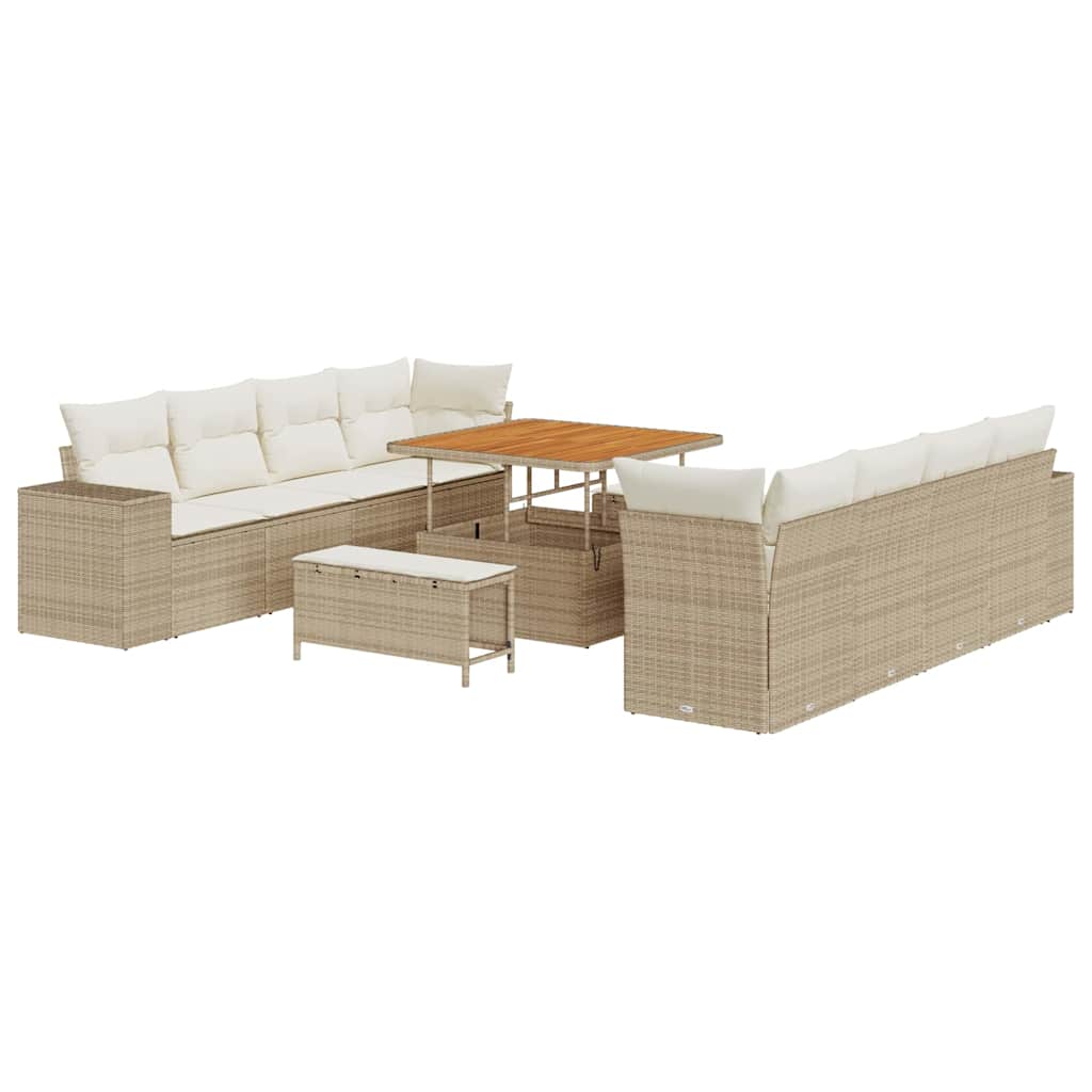 Gartensofa-set mit Kissen 11 pcs Beige und Creme Poly-Rattan