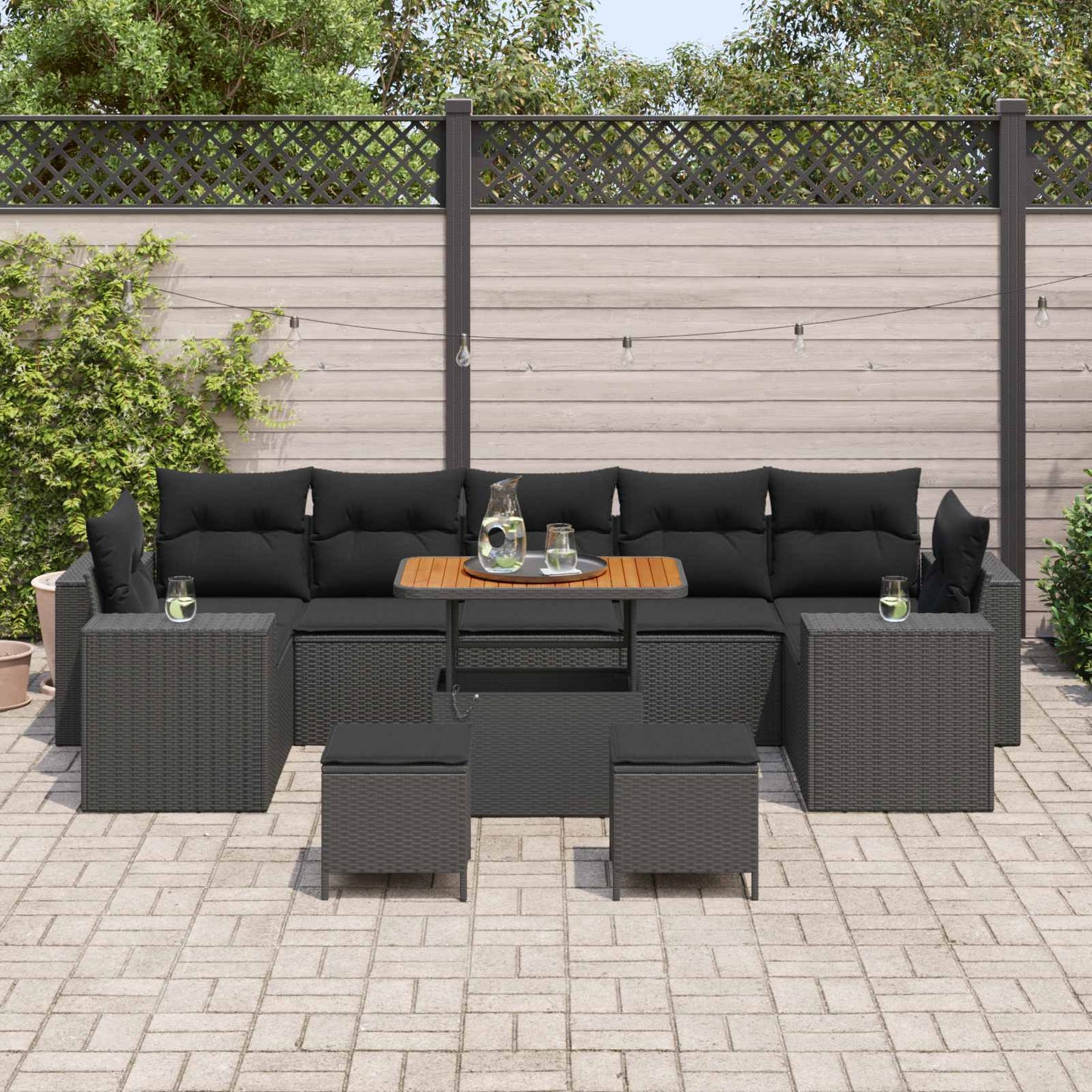 Garten-Sofa-Set mit Kissen mit Speicher 10 pcs Schwarz