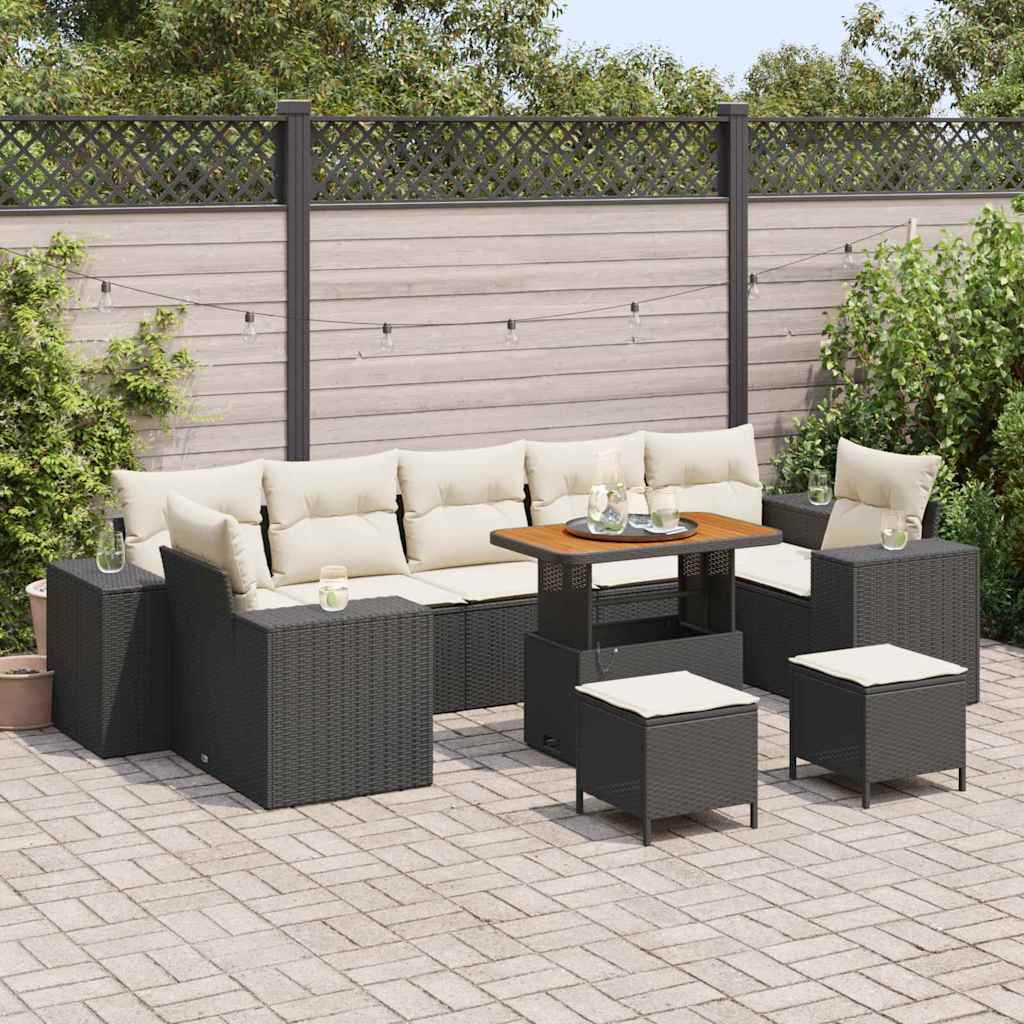 Gartensofa-set 10 stk. 9-Sitzanzahl Schwarz und Creme