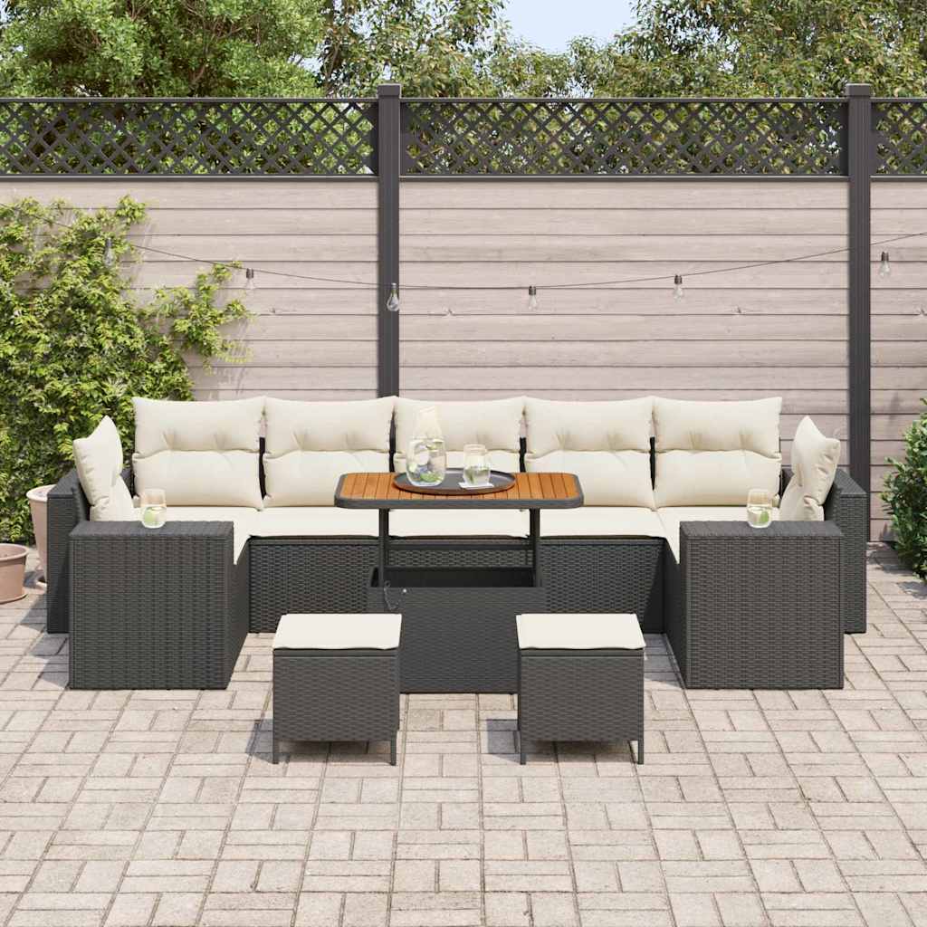 Gartensofa-set 10 stk. 9-Sitzanzahl Schwarz und Creme