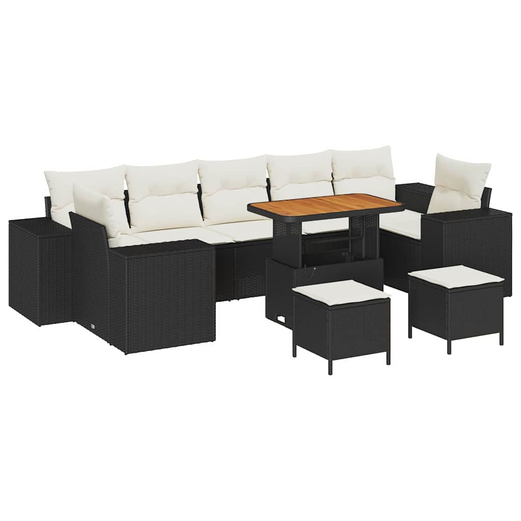 Gartensofa-set 10 stk. 9-Sitzanzahl Schwarz und Creme