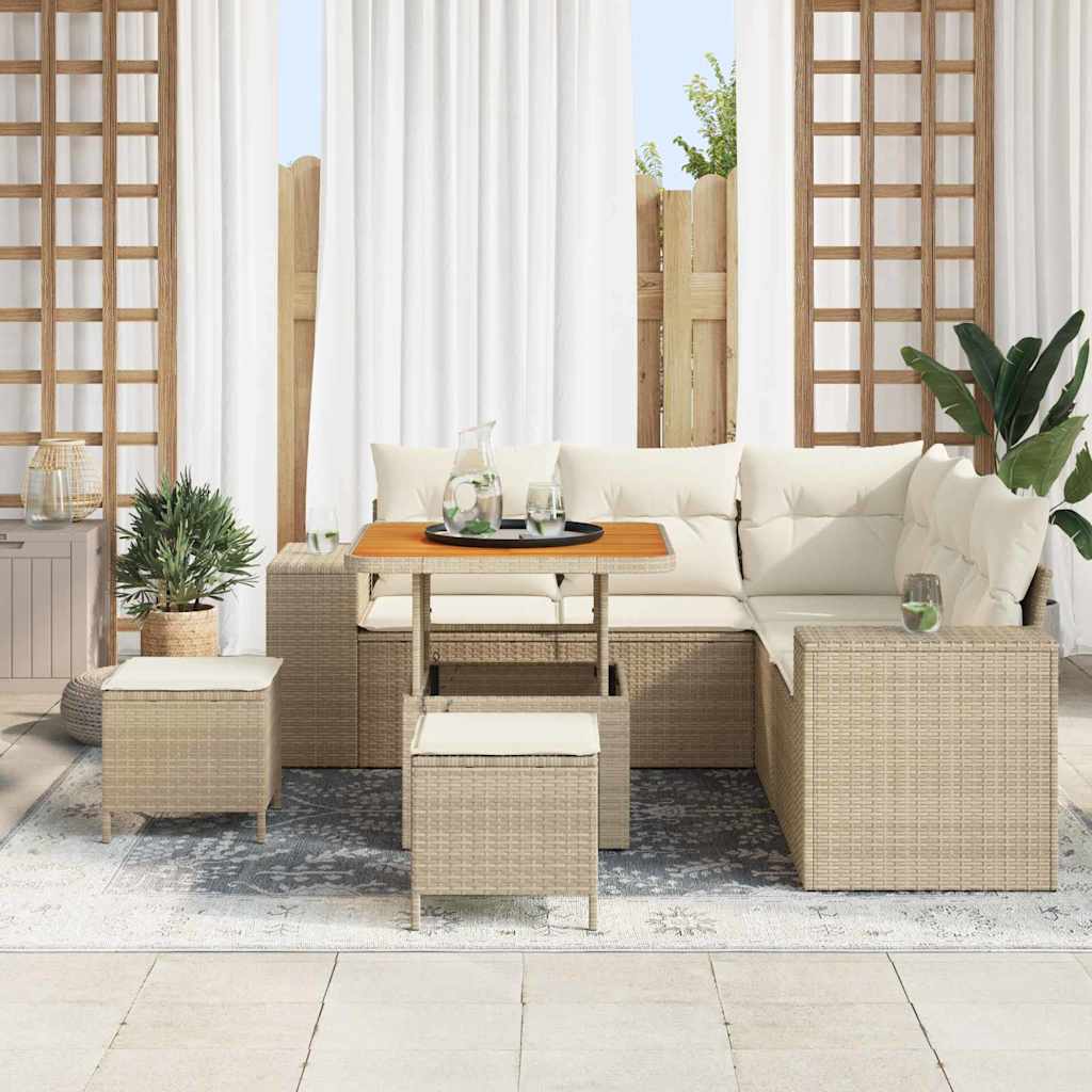 Gartensofa-set 8 stk. 7-Sitzanzahl Beige und Creme Poly-Rattan