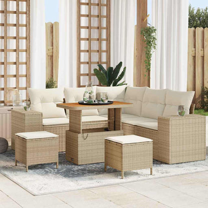 Gartensofa-set 8 stk. 7-Sitzanzahl Beige und Creme Poly-Rattan