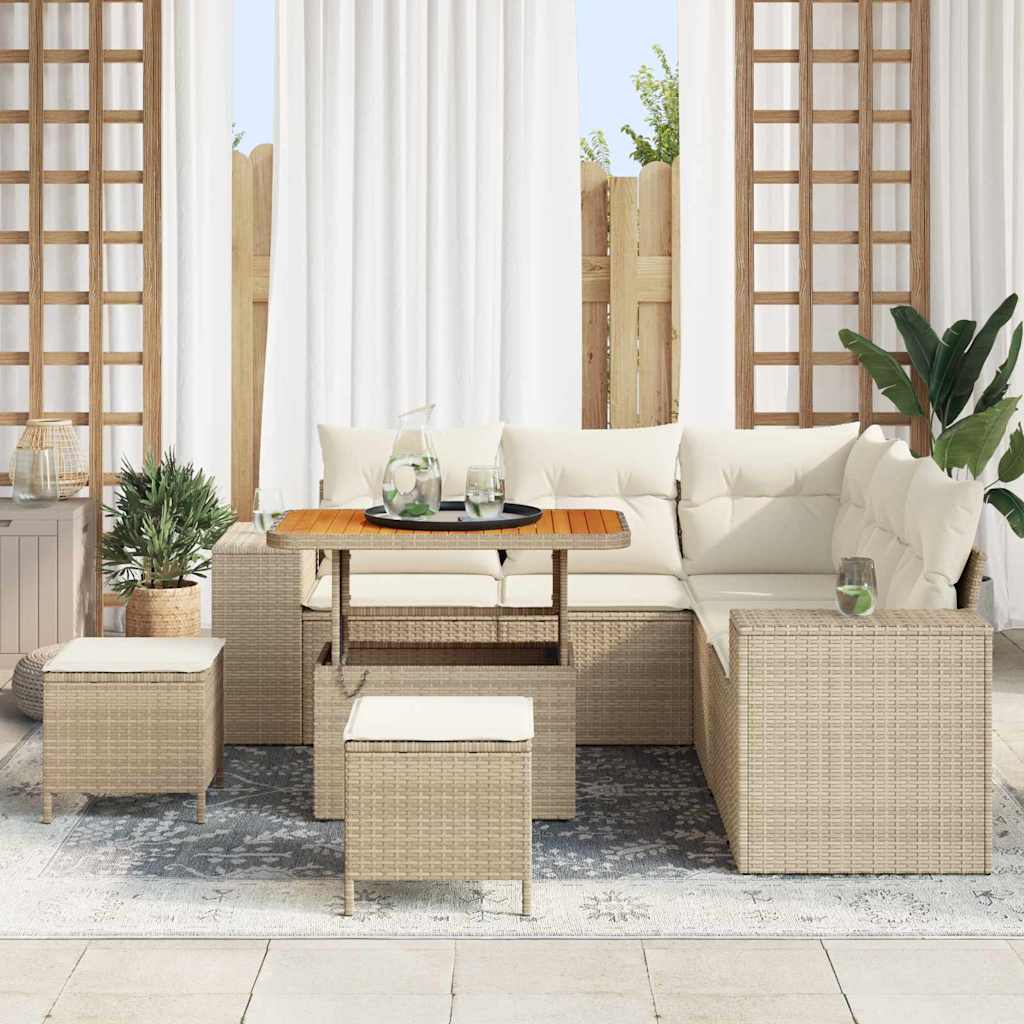 Gartensofa-set 8 stk. 7-Sitzanzahl Beige und Creme Poly-Rattan