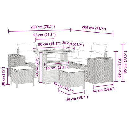 Gartensofa-set 8 stk. 7-Sitzanzahl Beige und Creme Poly-Rattan