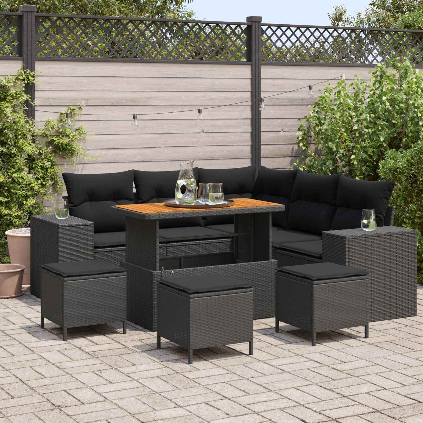 Gartensofa-set 9 stk. 8-Sitzanzahl Schwarz Poly-Rattan