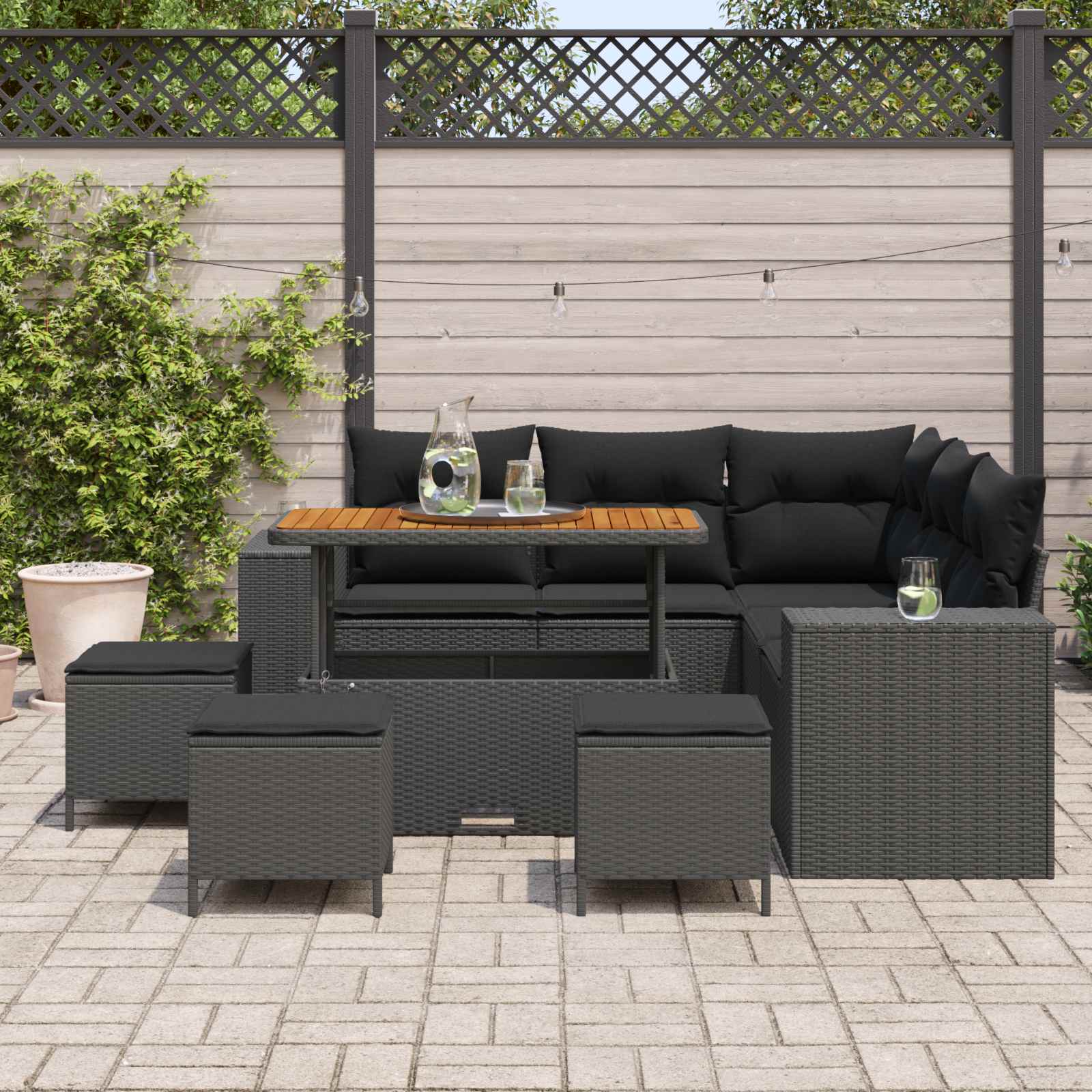 Gartensofa-set 9 stk. 8-Sitzanzahl Schwarz Poly-Rattan