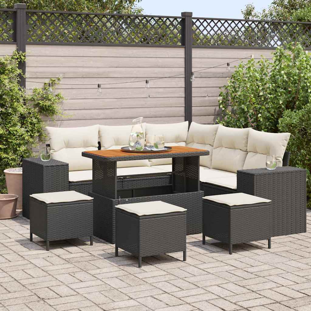 Gartensofa-set 9 stk. 8-Sitzanzahl Schwarz und Creme