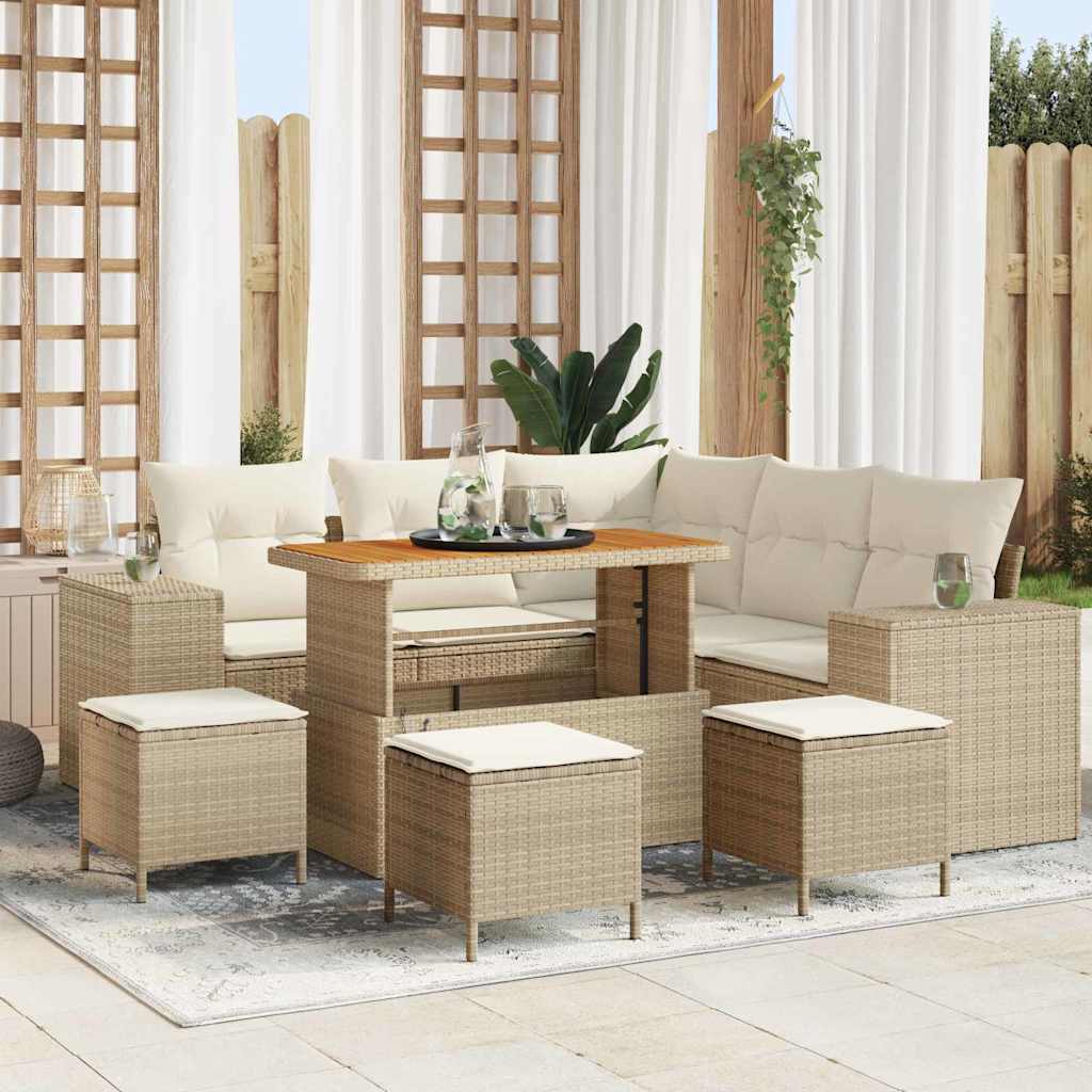 Gartensofa-set 9 stk. 8-Sitzanzahl Beige und Creme Poly-Rattan