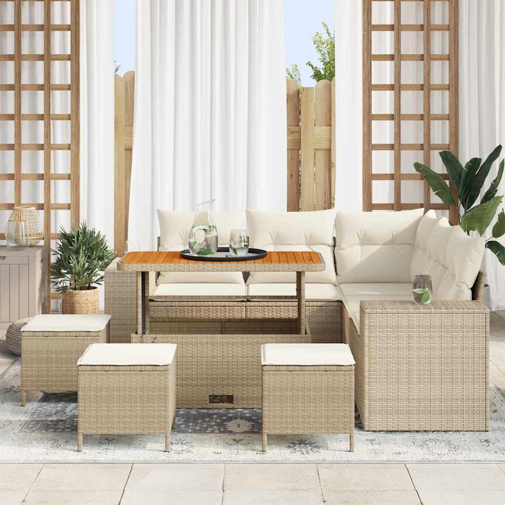 Gartensofa-set 9 stk. 8-Sitzanzahl Beige und Creme Poly-Rattan