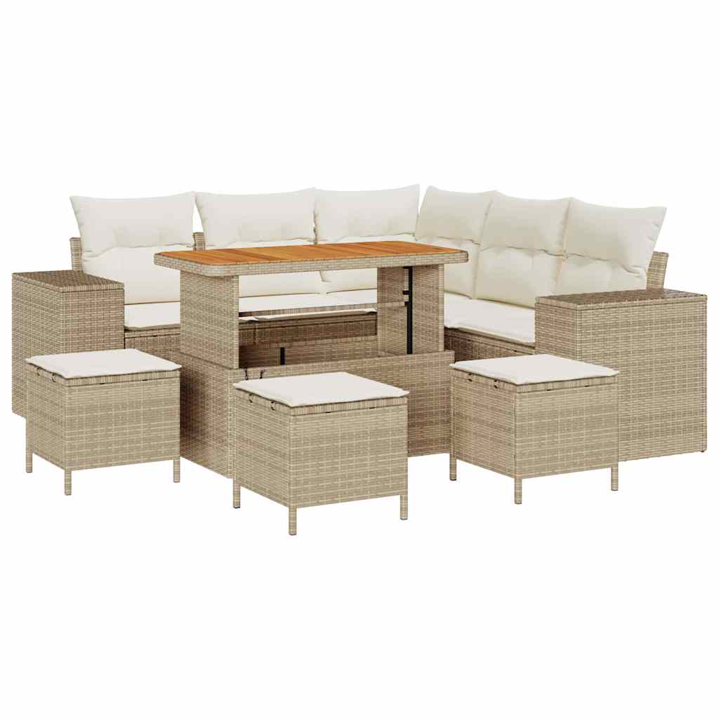 Gartensofa-set 9 stk. 8-Sitzanzahl Beige und Creme Poly-Rattan