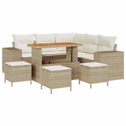 Gartensofa-set 9 stk. 8-Sitzanzahl Beige und Creme Poly-Rattan