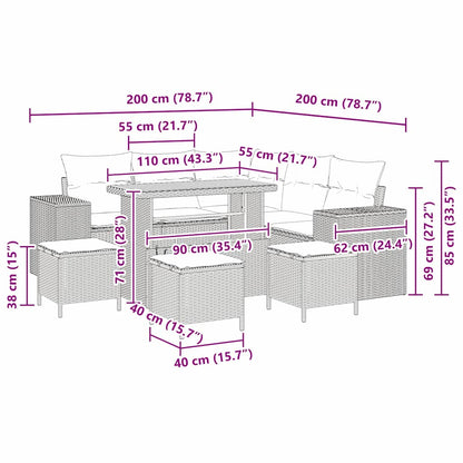 Gartensofa-set 9 stk. 8-Sitzanzahl Beige und Creme Poly-Rattan