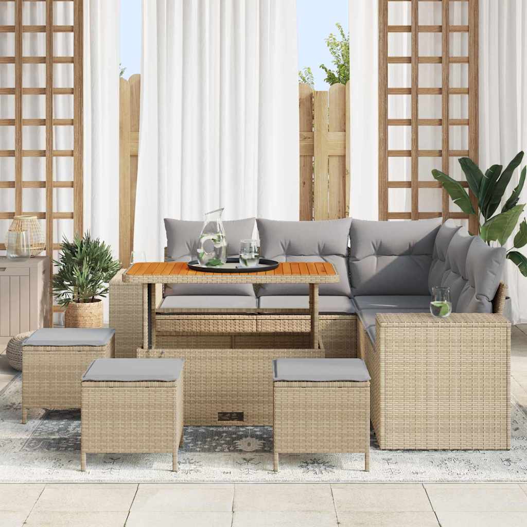 Gartensofa-set 9 stk. 8-Sitzanzahl Beige und Hellgrau