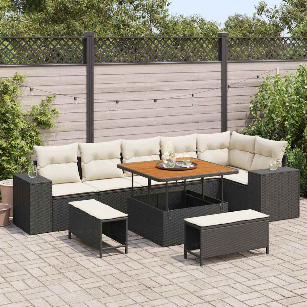 Gartensofa-set 9 stk. 6-Sitzanzahl Schwarz und Creme