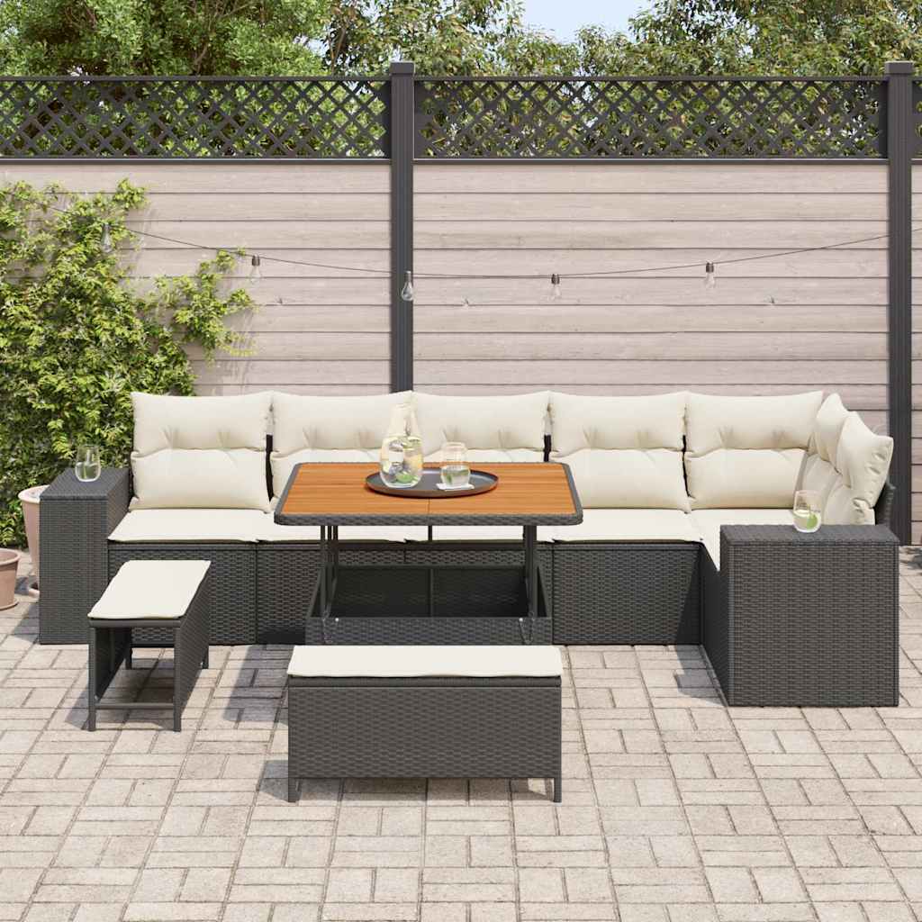Gartensofa-set 9 stk. 6-Sitzanzahl Schwarz und Creme