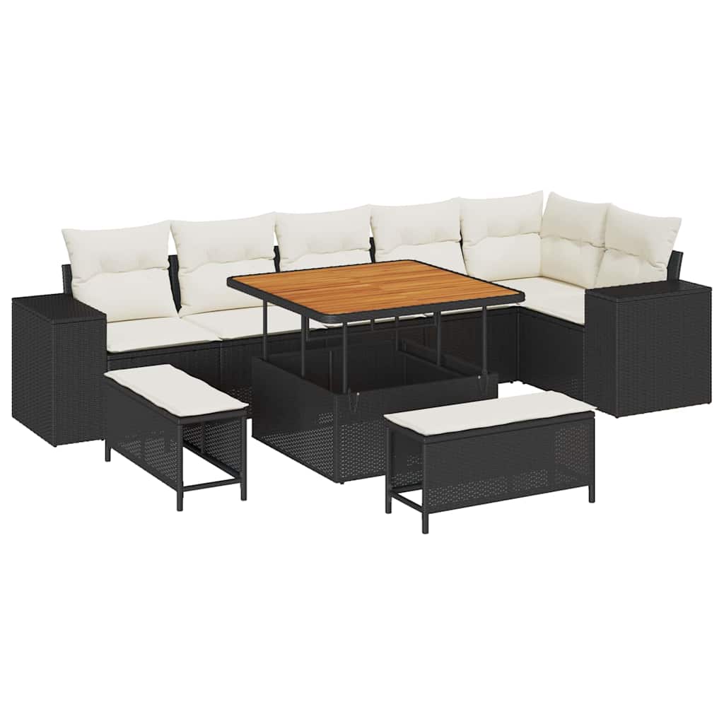 Gartensofa-set 9 stk. 6-Sitzanzahl Schwarz und Creme