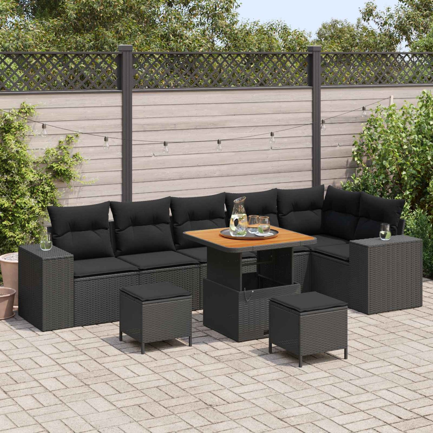Gartensofa-set mit Kissen 9 pcs Schwarz Poly-Rattan