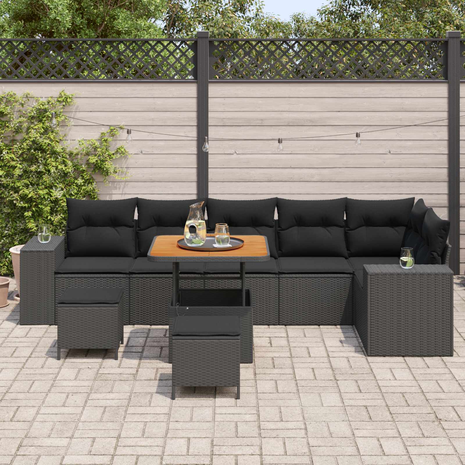 Gartensofa-set mit Kissen 9 pcs Schwarz Poly-Rattan