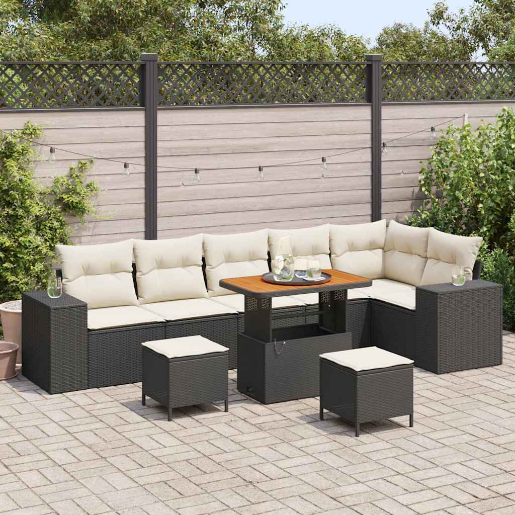 Gartensofa-set 9 stk. 6-Sitzanzahl Schwarz und Creme