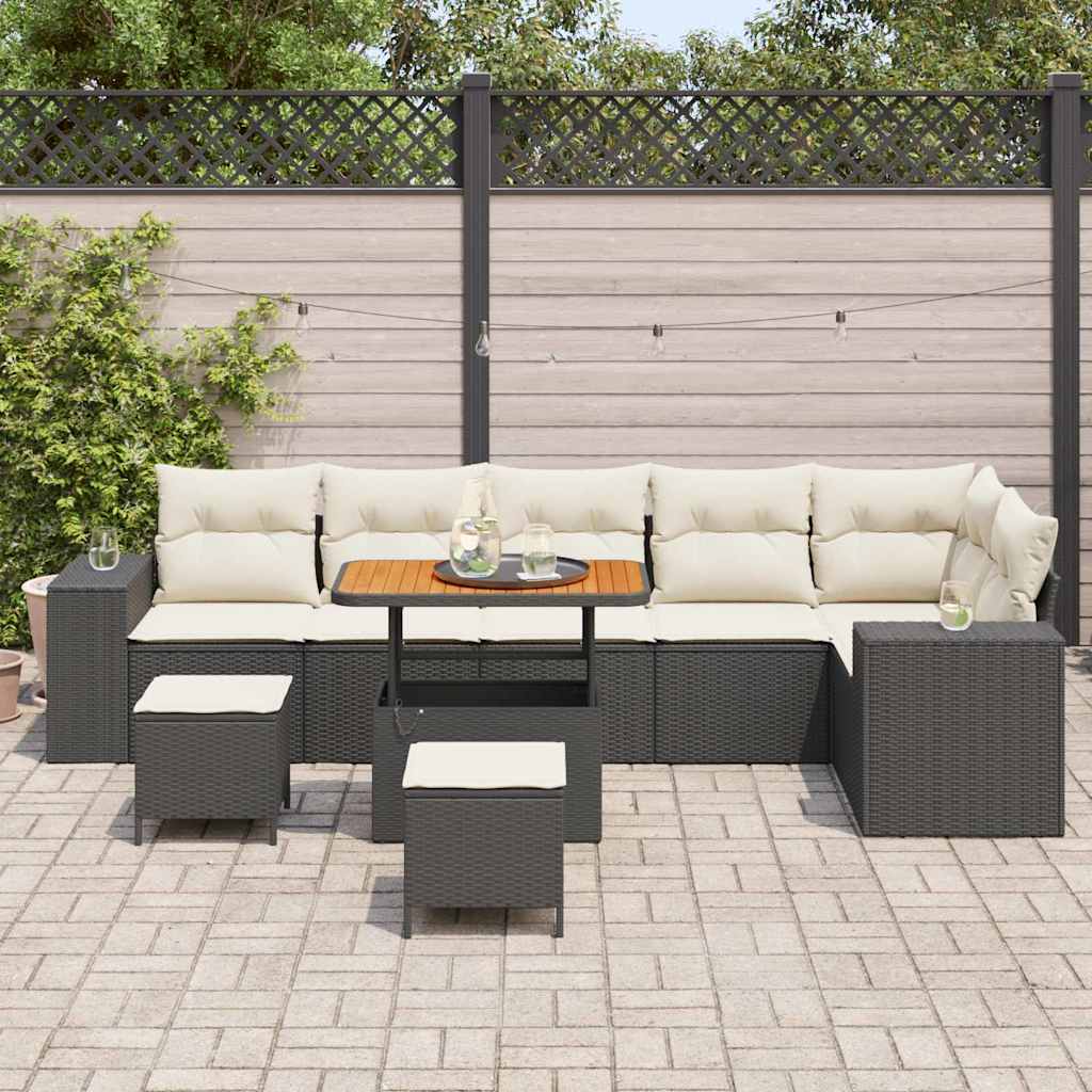 Gartensofa-set 9 stk. 6-Sitzanzahl Schwarz und Creme