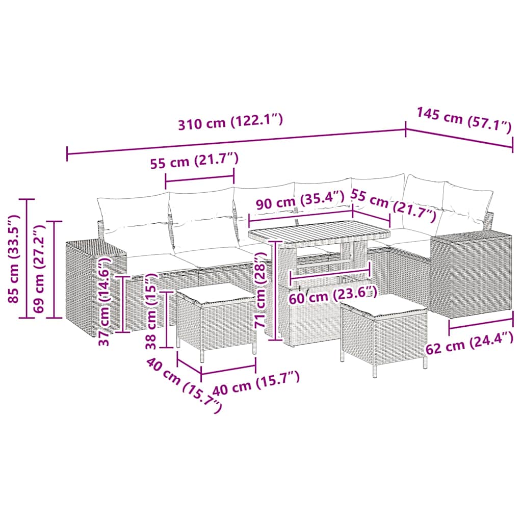 Gartensofa-set 9 stk. 6-Sitzanzahl Schwarz und Creme