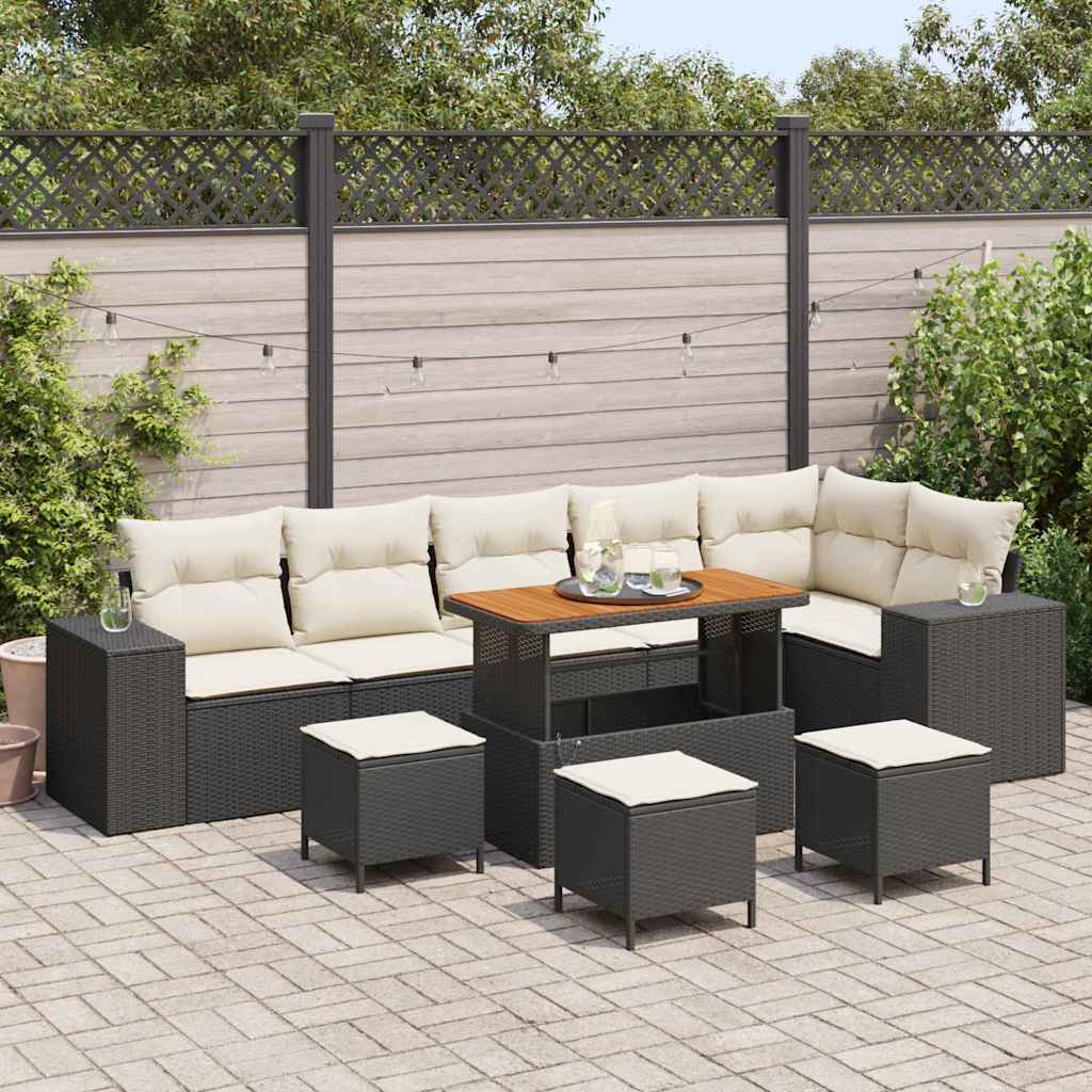 Gartensofa-set 10 stk. 6-Sitzanzahl Schwarz und Creme