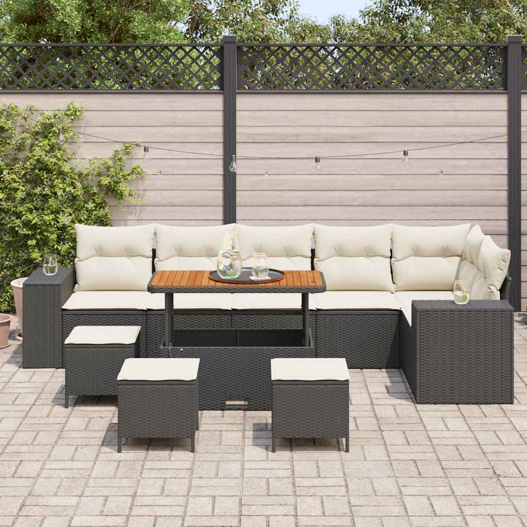 Gartensofa-set 10 stk. 6-Sitzanzahl Schwarz und Creme