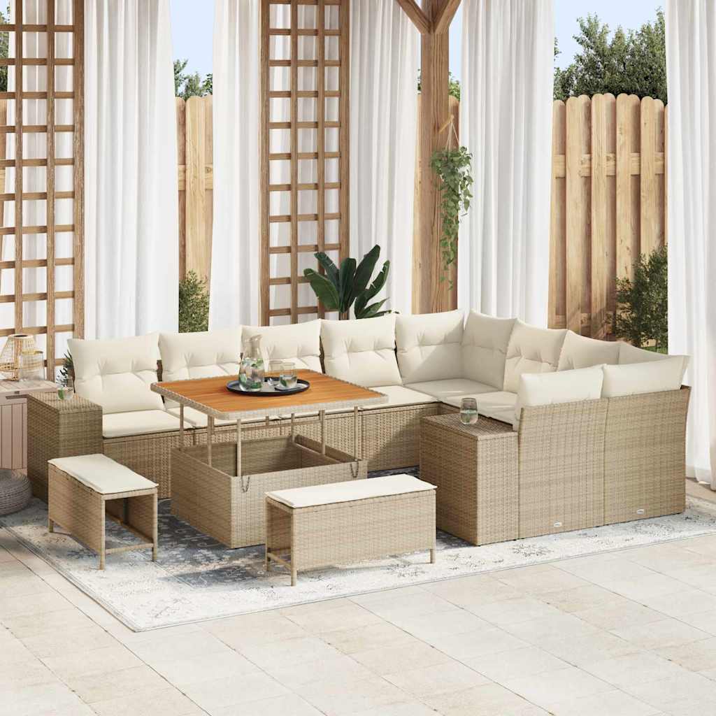 Gartensofa-set 12 stk. 9-Sitzanzahl Beige und Creme Poly-Rattan