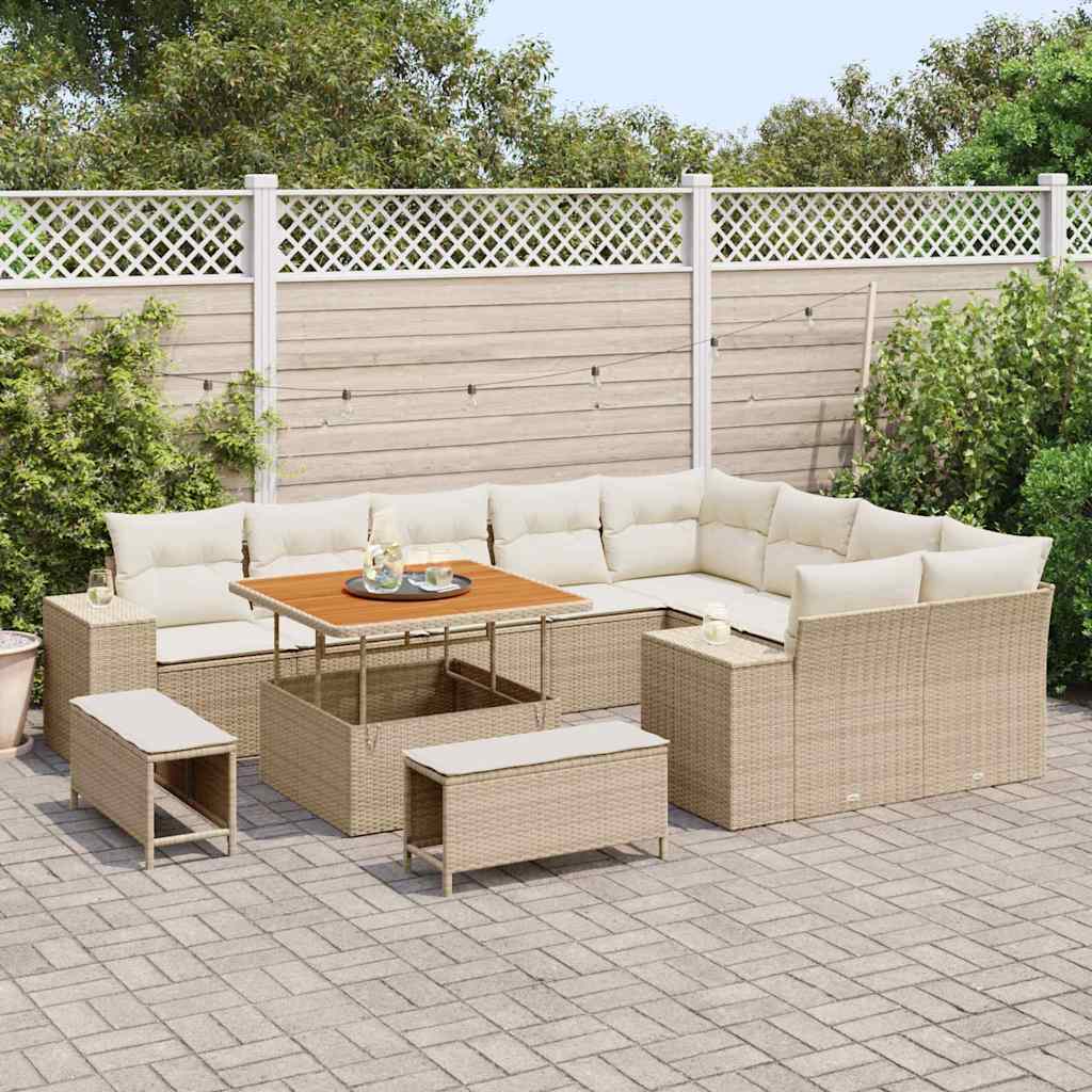 Gartensofa-set 12 stk. 9-Sitzanzahl Beige und Creme Poly-Rattan
