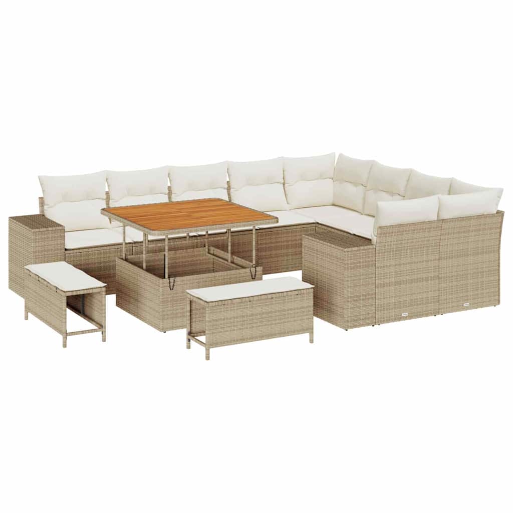 Gartensofa-set 12 stk. 9-Sitzanzahl Beige und Creme Poly-Rattan