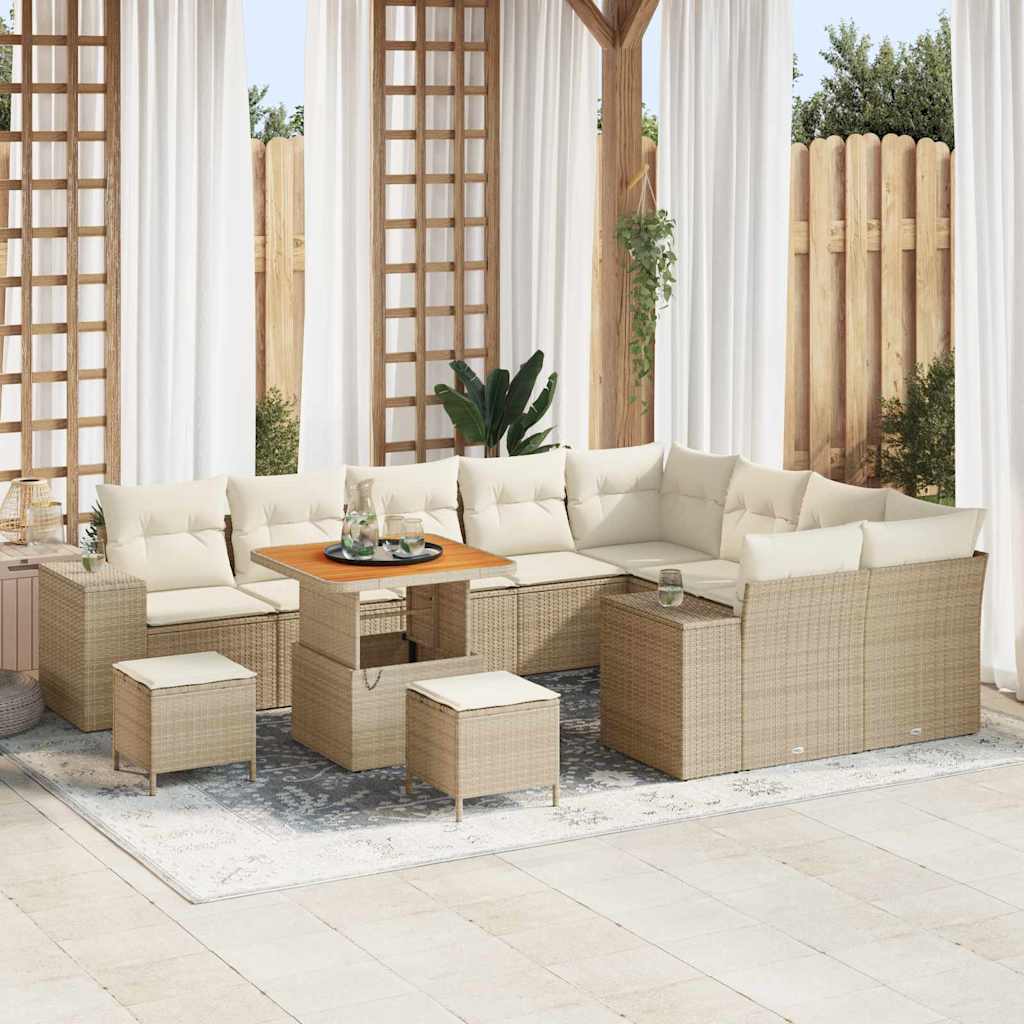 Gartensofa-set 12 stk. 9-Sitzanzahl Beige und Creme Poly-Rattan