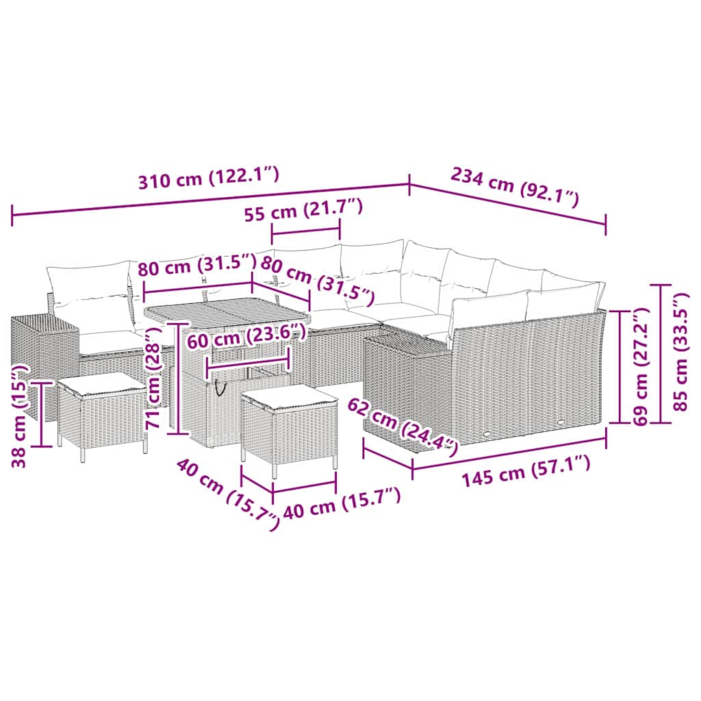 Gartensofa-set 12 stk. 9-Sitzanzahl Beige und Creme Poly-Rattan