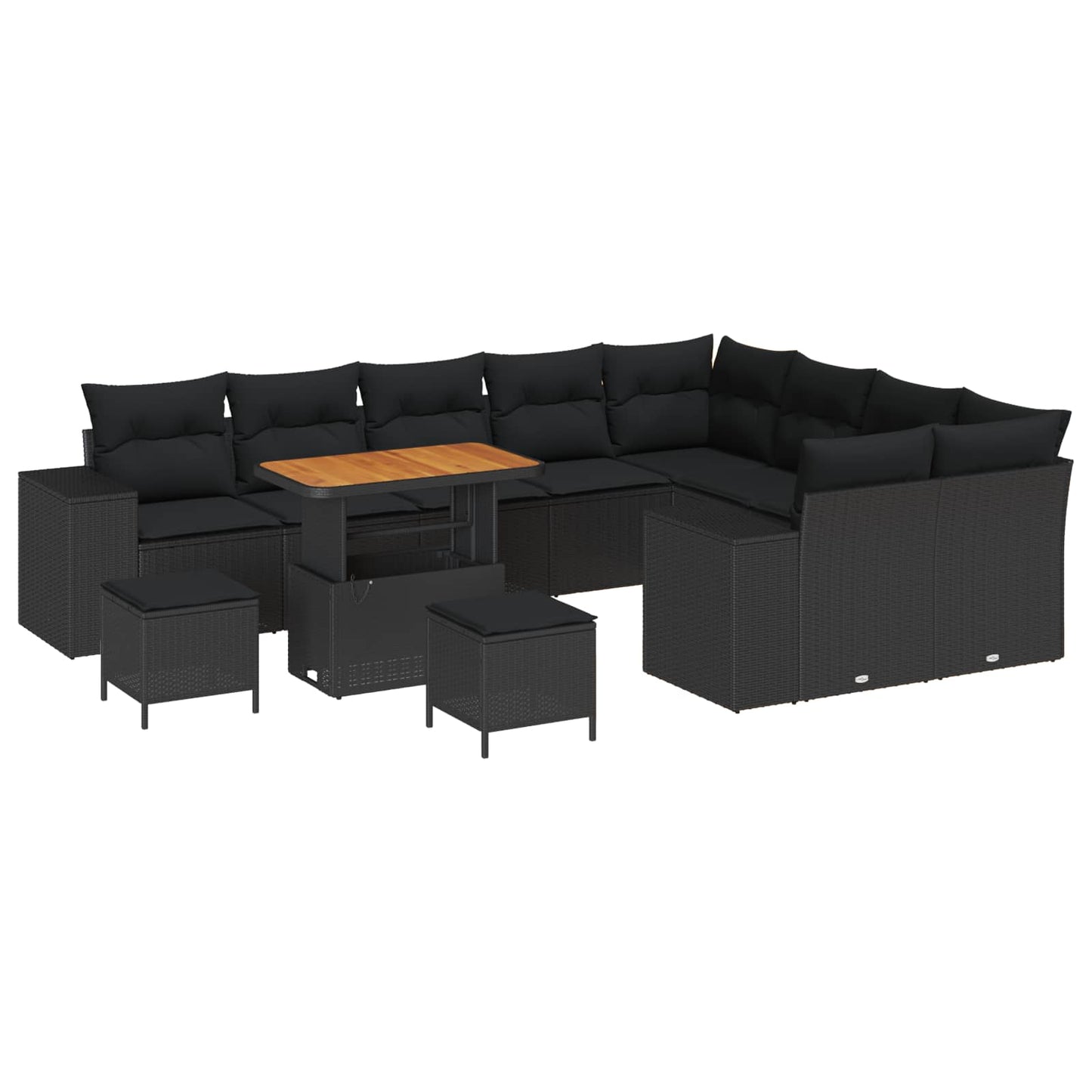 Garten-Sofa-Set mit Kissen mit Speicher 12 pcs Schwarz