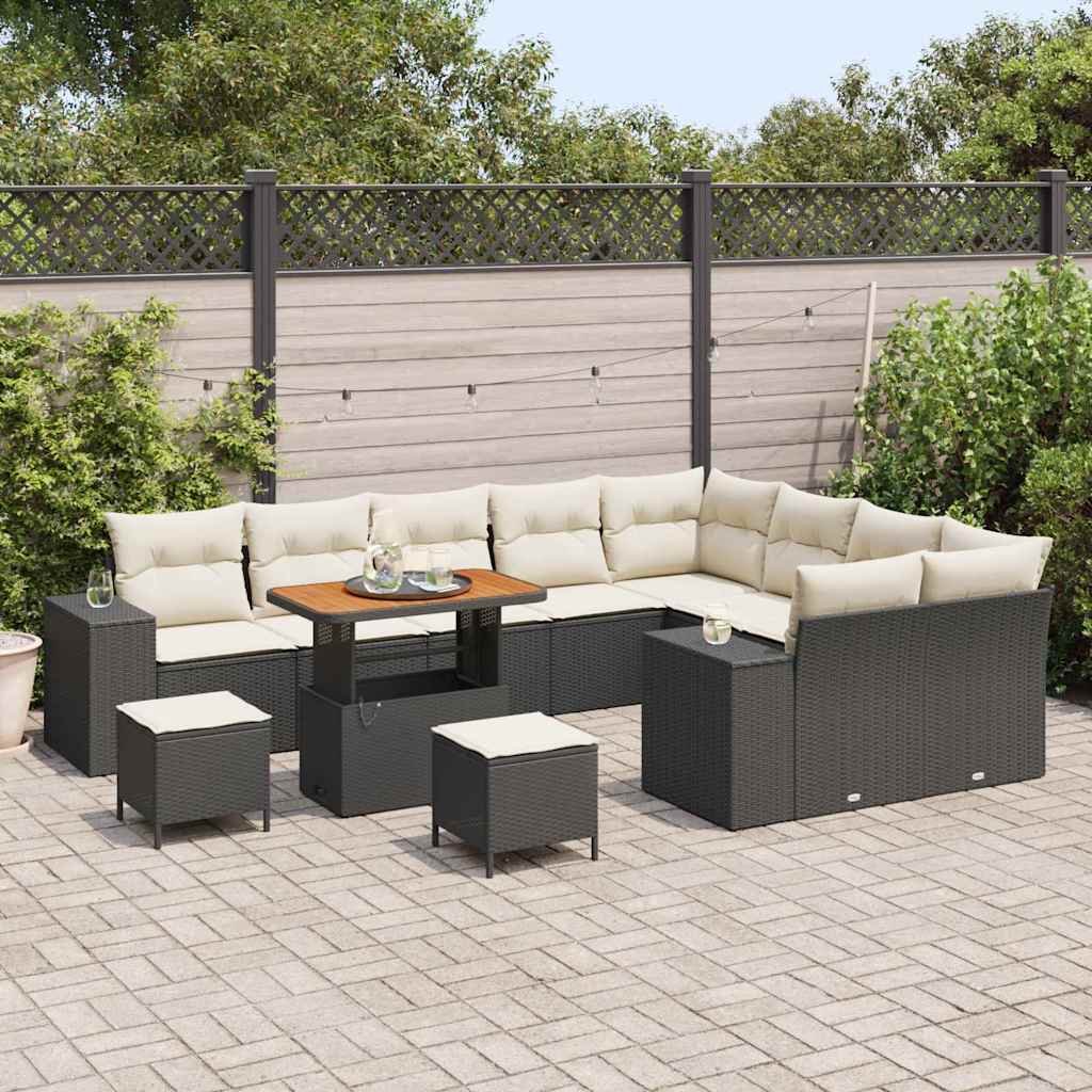 Gartensofa-set 12 stk. 9-Sitzanzahl Schwarz und Creme
