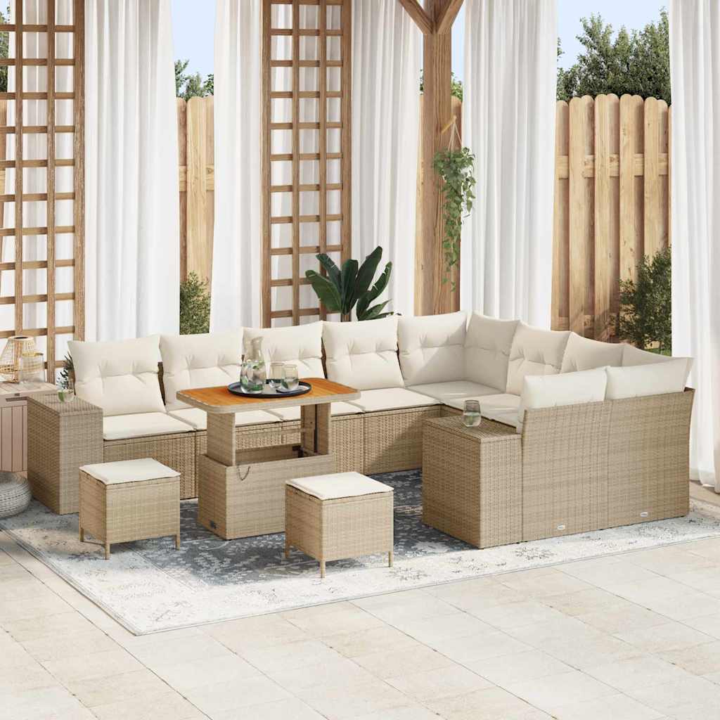 Gartensofa-set 12 stk. 9-Sitzanzahl Beige und Creme Poly-Rattan
