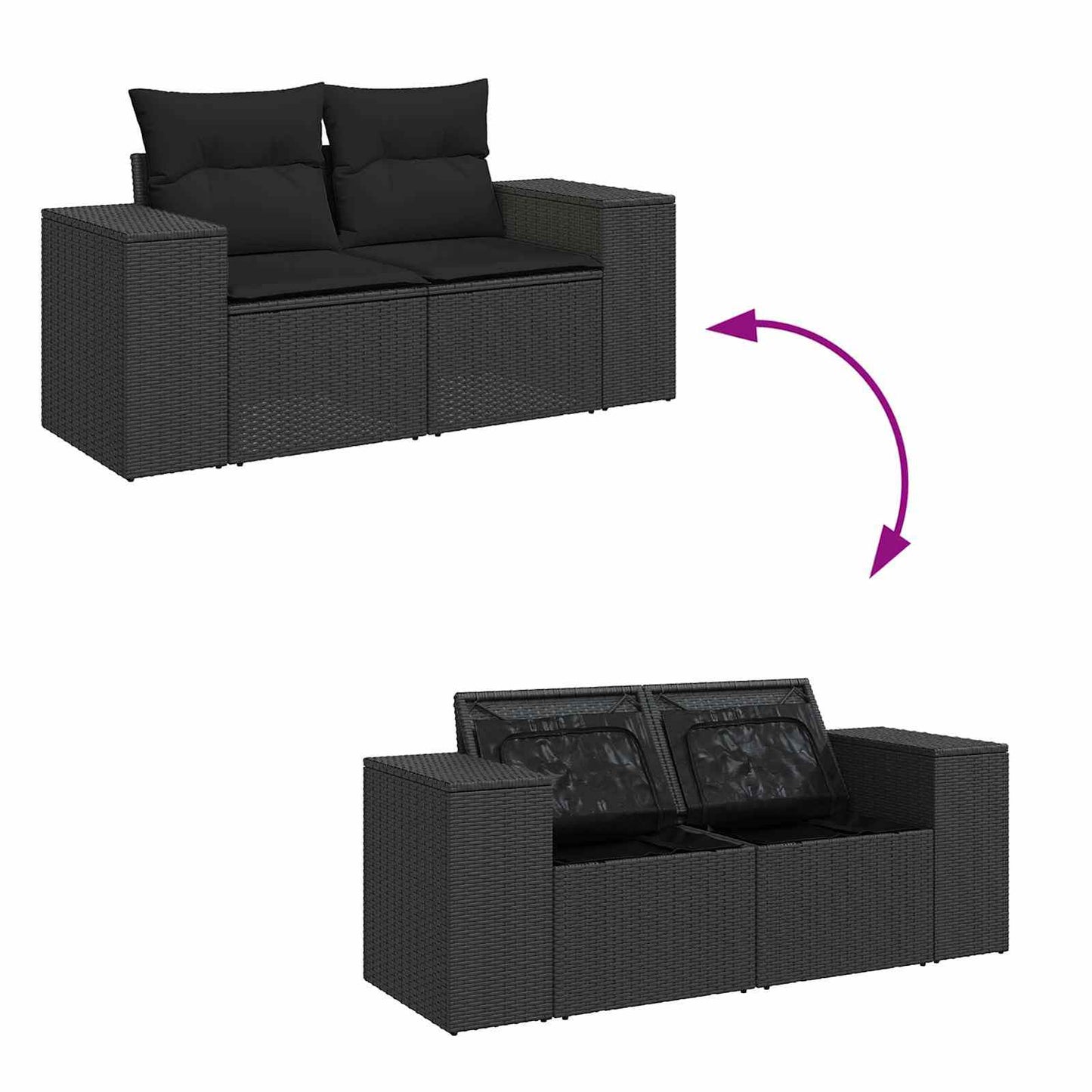 Garten-Sofa-Set mit Kissen mit Speicher 13 pcs Schwarz