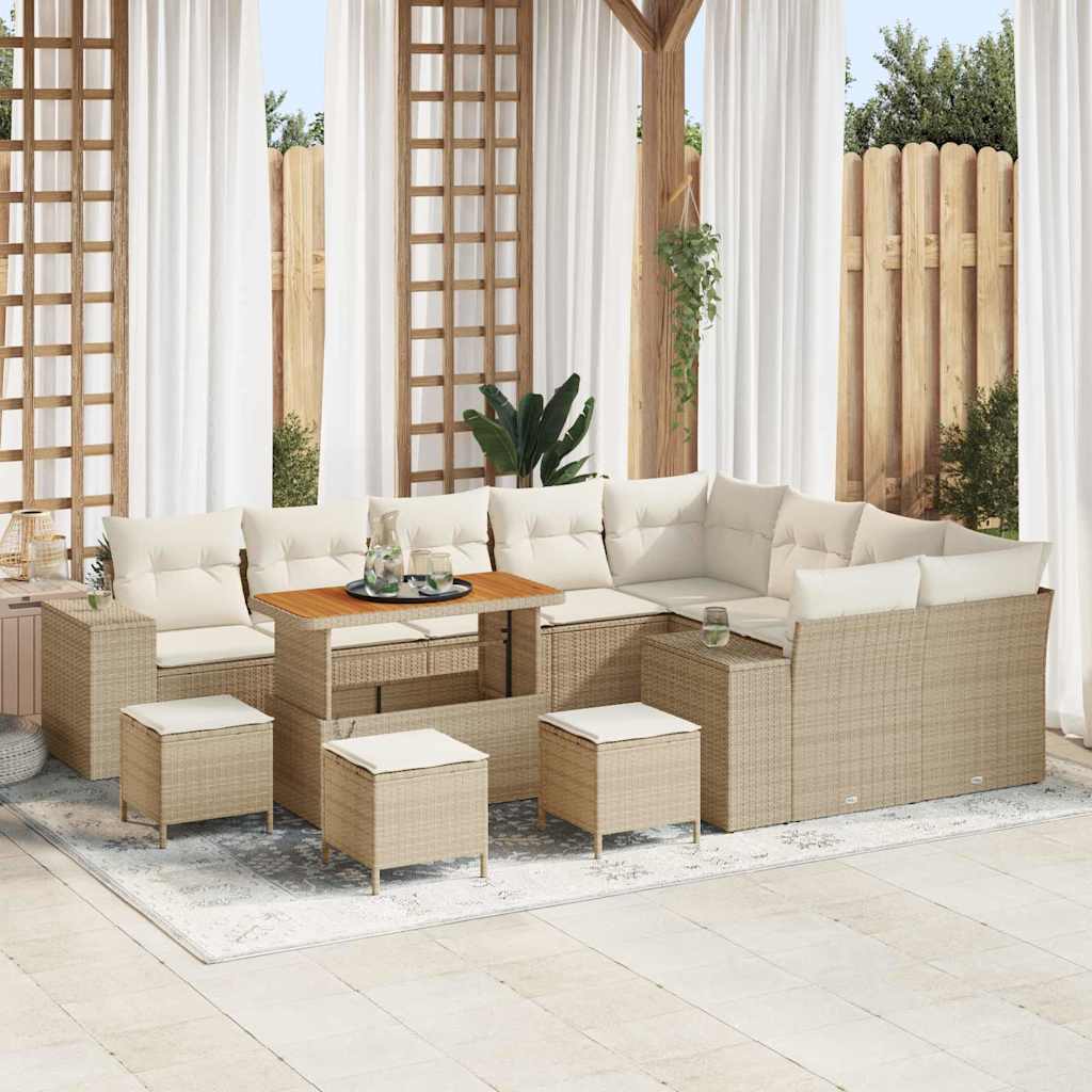 Gartensofa-set 13 stk. 9-Sitzanzahl Beige und Creme Poly-Rattan