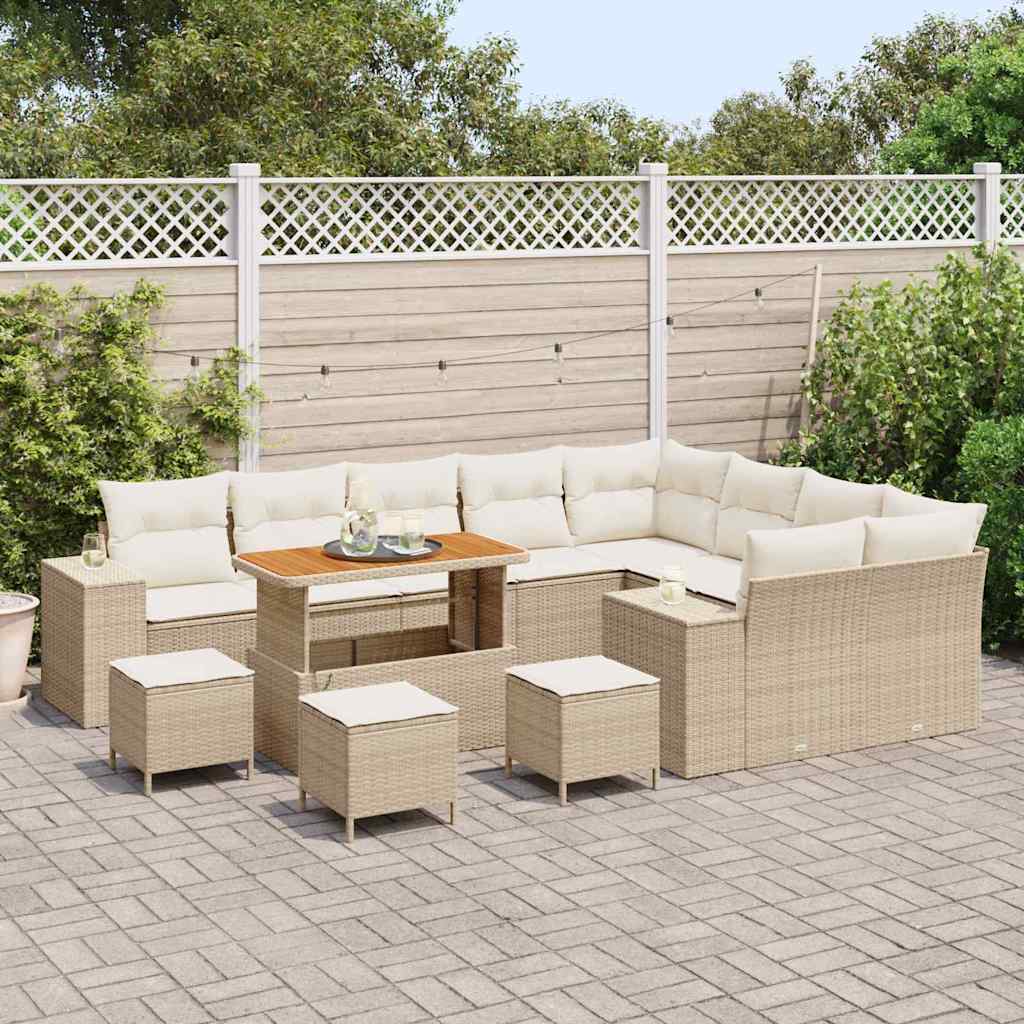 Gartensofa-set 13 stk. 9-Sitzanzahl Beige und Creme Poly-Rattan