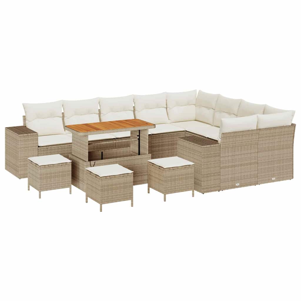 Gartensofa-set 13 stk. 9-Sitzanzahl Beige und Creme Poly-Rattan